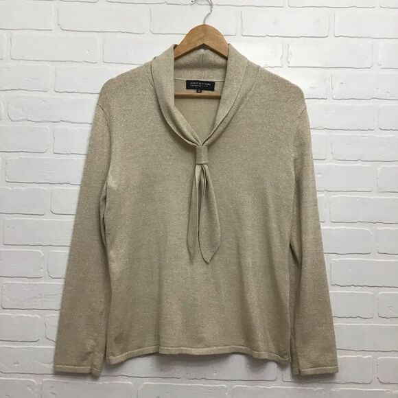 JONES NewY collection Petite top bow tie detailed knit sweater beige gold large - Picture 11 of 11